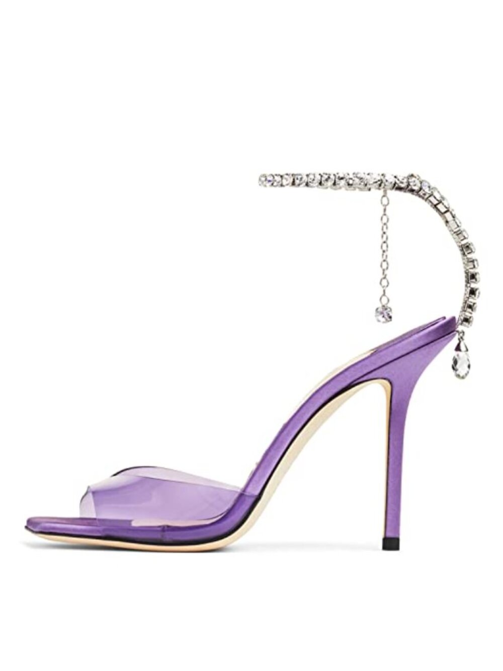 Women's Crystal Chain Ankle Strap Stiletto Heeled Sandals Square Toe Wedding